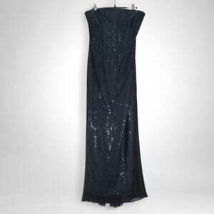 Vintage Betsy & Adam Prom Dress Womens 14 Blue Strapless Sequin Sheer Gown Y2K